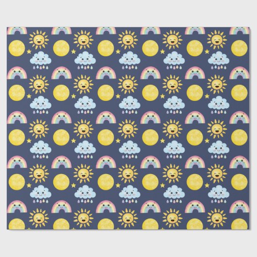 Happy Sun, Moon, Cloud en Rainbow Cadeaupapier (Vlak)