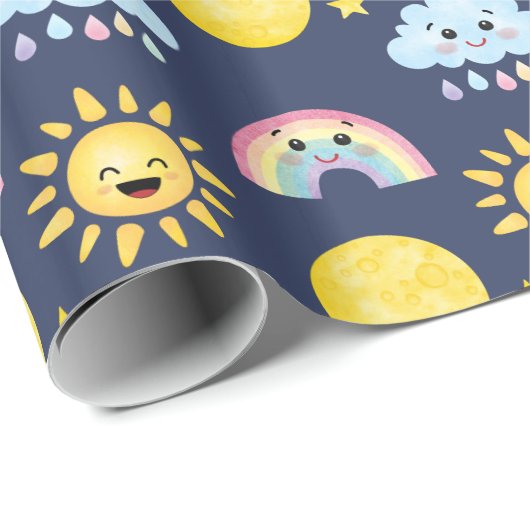 Happy Sun, Moon, Cloud en Rainbow Cadeaupapier (Rol Hoek)