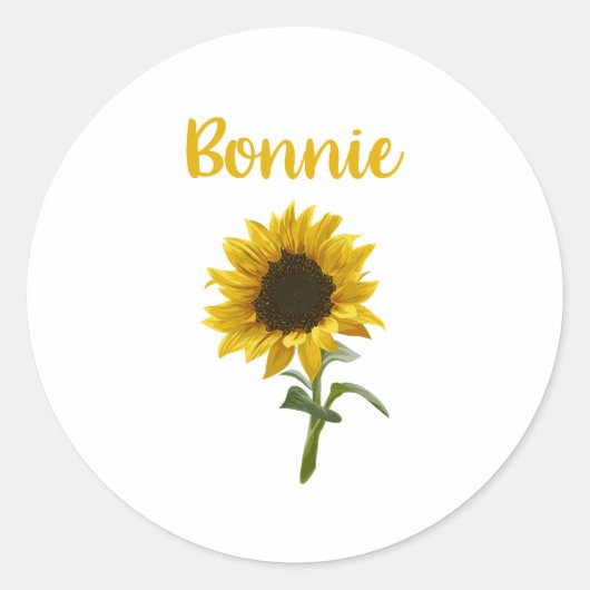 Happy Sunflower - Bonnie Naam Ronde Sticker (Voorkant)