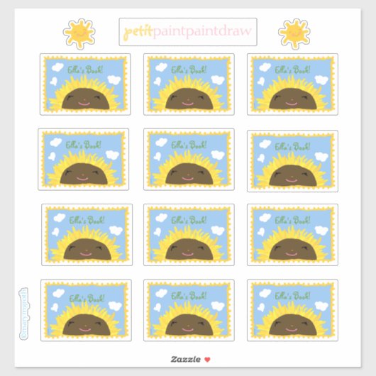 Happy Sunflower Bookplate Custom-Cut Vinyl Sticker (Vel)