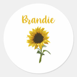 Happy Sunflower - Brandie Naam Ronde Sticker