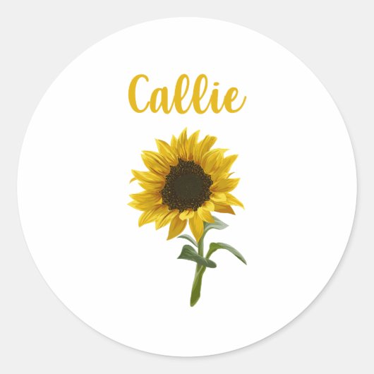 Happy Sunflower - Callie Naam Ronde Sticker (Voorkant)