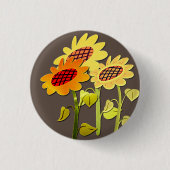 Happy SunFlowers Patroon Brons Ronde Button 3,2 Cm (Voorkant)