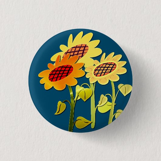 Happy SunFlowers Schattige Blue Ronde Button 3,2 Cm (Voorkant)