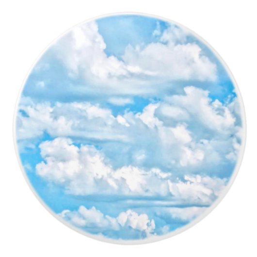 Happy Sunny Clouds Blue Background Keramische Knop (Voorkant)