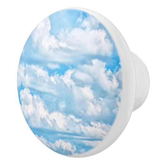 Happy Sunny Clouds Blue Background Keramische Knop (Rechts)