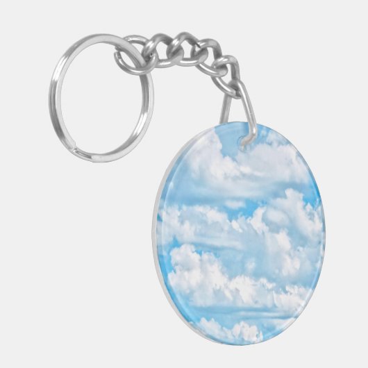 Happy Sunny Clouds Blue Background Sleutelhanger (Voorkant Links)