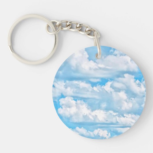 Happy Sunny Clouds Blue Background Sleutelhanger (Voorkant)