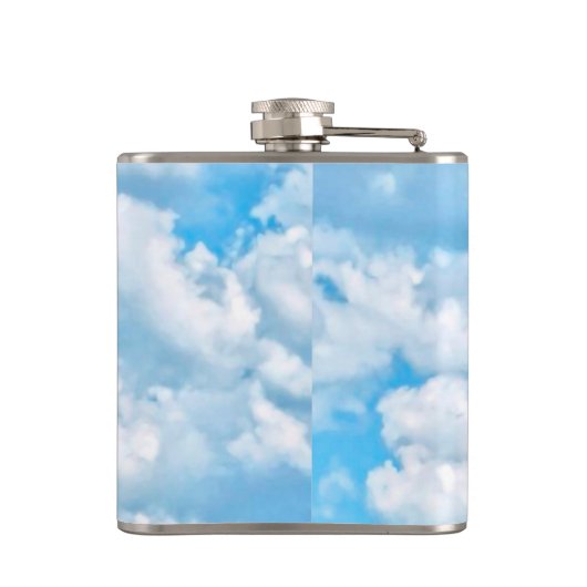 Happy Sunny Clouds Light Blue Sky Achtergrond Heupfles (Achterkant)