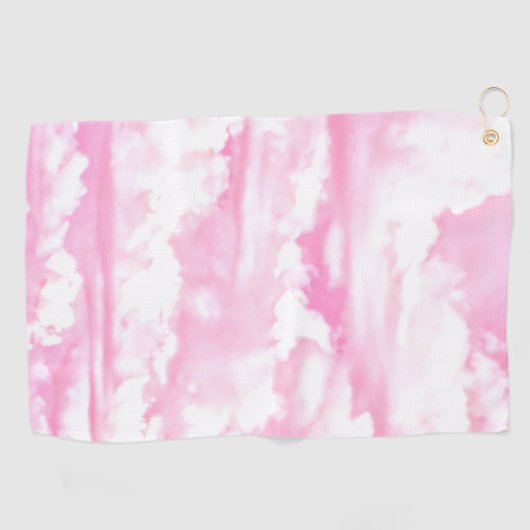 Happy Sunny Clouds Roze Fuchsia Achtergrond op een Golfhanddoek (Horizontaal)