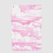 Happy Sunny Clouds Roze Fuchsia Achtergrond op een Golfhanddoek (Voorkant)