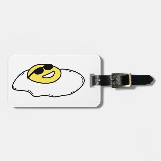 Happy Sunny Side Up Egg met gezicht - Zonnebril Bagagelabel (Voorkant horizontaal)