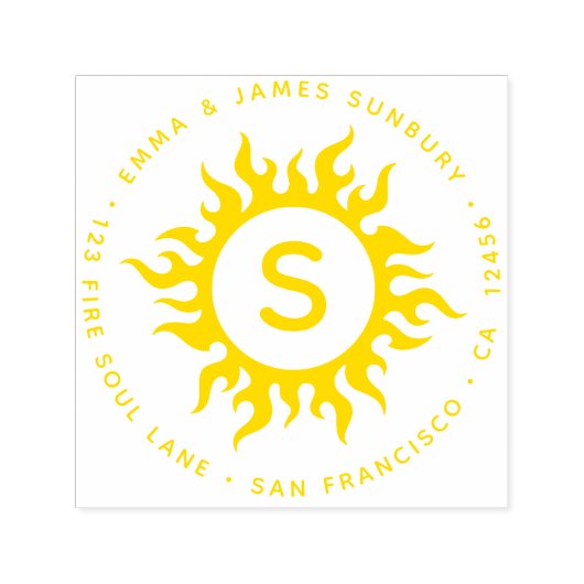 Happy Sunny Sun Circle Monogram - retouradres Zelfinktende Stempel (Design)