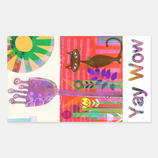 Happy Sunshine Cat Flower Garden Rechthoekige Sticker (Voorkant)