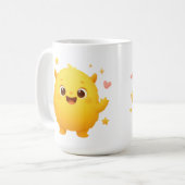 Happy Sunshine Monster Kids Mug — Cheerful Yellow Koffiemok (Voorkant links)