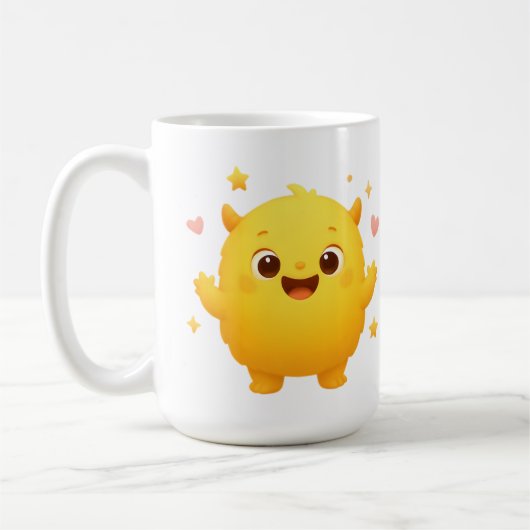 Happy Sunshine Monster Kids Mug — Cheerful Yellow Koffiemok (Links)