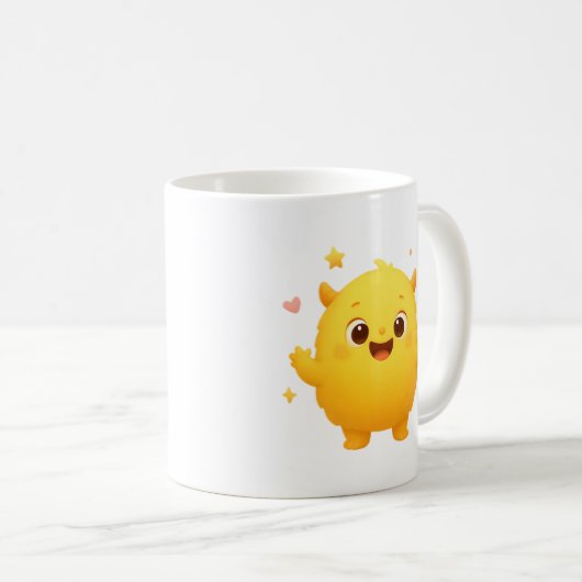 Happy Sunshine Monster Kids Mug — Cheerful Yellow Koffiemok (Voorkant rechts)