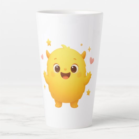 Happy Sunshine Monster Kids Mug — Cheerful Yellow Latte Mok (Voorkant)