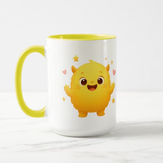 Happy Sunshine Monster Kids Mug — Cheerful Yellow Mok (Links)