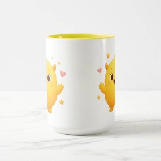 Happy Sunshine Monster Kids Mug — Cheerful Yellow Mok (Midden)
