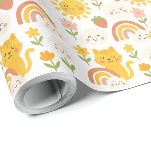 "Happy Sunshine & Rainbow Friends – Cute Kids Room Cadeaupapier (Rol Hoek)