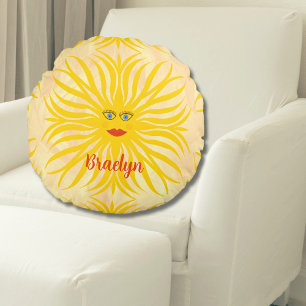 Happy Sunshine Sun gepersonaliseerd Rond Kussen