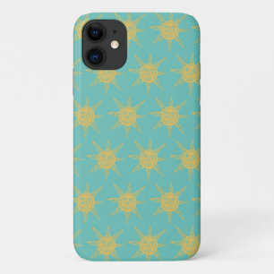 Happy Sunshine Suns Pattern blauwgroen Case-Mate iPhone Case
