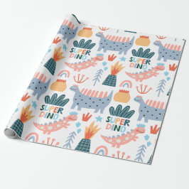 Happy Super Dino Cadeaupapier