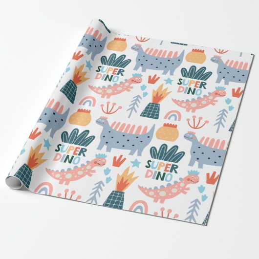 Happy Super Dino Cadeaupapier (Uitgerold)