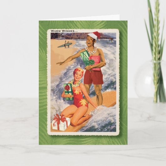 Happy Surfers Retro Kerst Kaart (Voorkant)