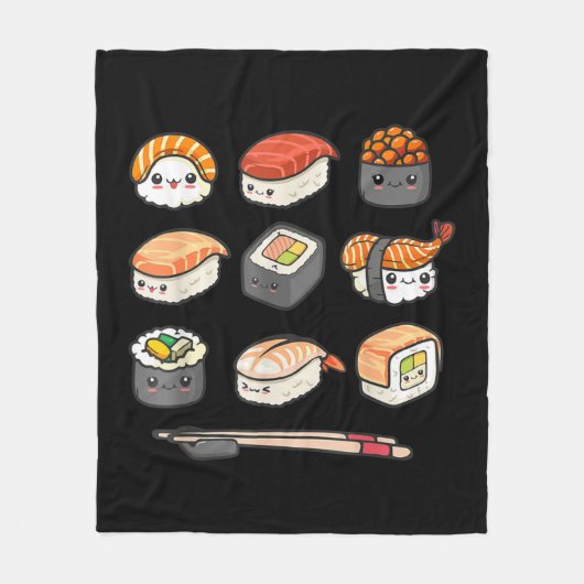 Happy Sushi Anime Kawaii plaatste Japans eten Love Fleece Deken (Voorkant)