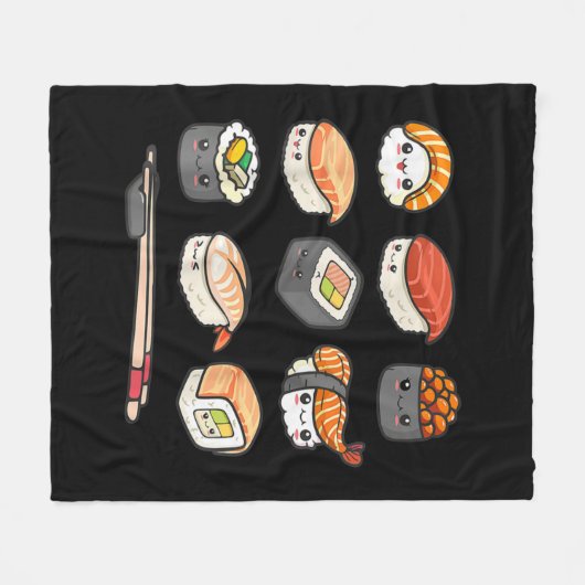 Happy Sushi Anime Kawaii plaatste Japans eten Love Fleece Deken (Voorkant (Horizontaal))