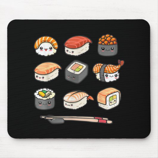 Happy Sushi Anime Kawaii plaatste Japans eten Love Muismat (Voorkant)