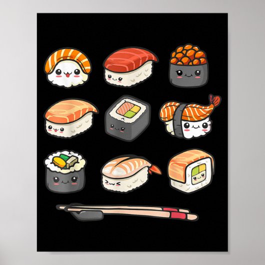Happy Sushi Anime Kawaii plaatste Japans eten Love Poster (Voorkant)
