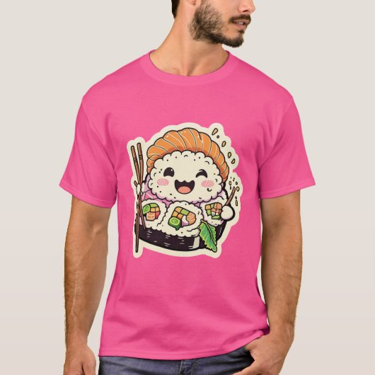 Happy Sushi Roll – Schattige en speels Foodie T-sh T-shirt (Voorkant)
