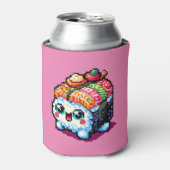 Happy Sushi Roll - Schattigee Pixel Art Japans ete Blikjeskoeler (Blikje Voorkant)