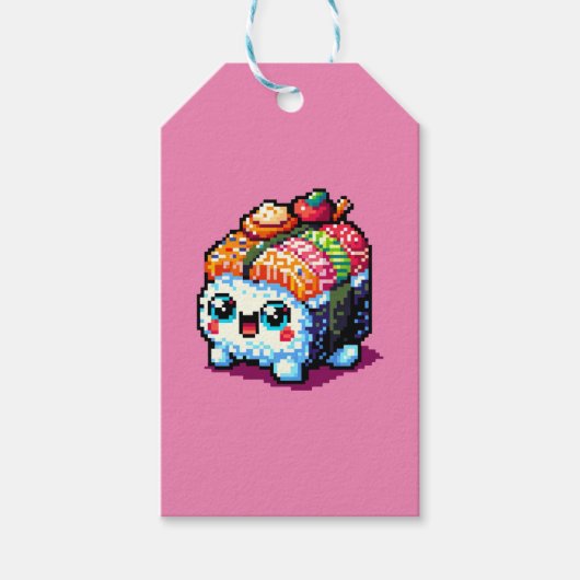 Happy Sushi Roll - Schattigee Pixel Art Japans ete Cadeaulabel (Voorkant)