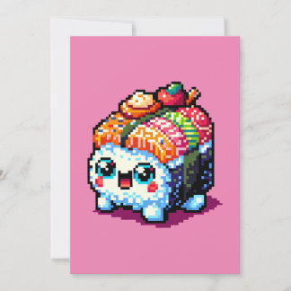 Happy Sushi Roll - Schattigee Pixel Art Japans ete Feestdagenkaart