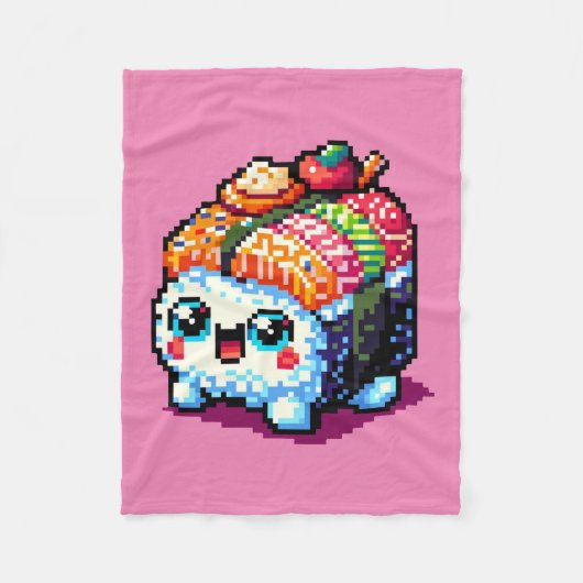 Happy Sushi Roll - Schattigee Pixel Art Japans ete Fleece Deken (Voorkant)