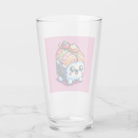 Happy Sushi Roll - Schattigee Pixel Art Japans ete Glas (Achterkant)