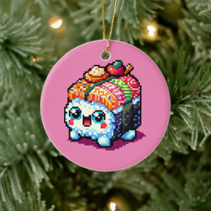 Happy Sushi Roll - Schattigee Pixel Art Japans ete Keramisch Ornament