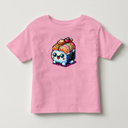 Happy Sushi Roll - Schattigee Pixel Art Japans ete Kinder Shirts (Voorkant)