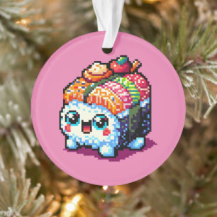 Happy Sushi Roll - Schattigee Pixel Art Japans ete Ornament