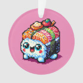 Happy Sushi Roll - Schattigee Pixel Art Japans ete Ornament (voorkant)