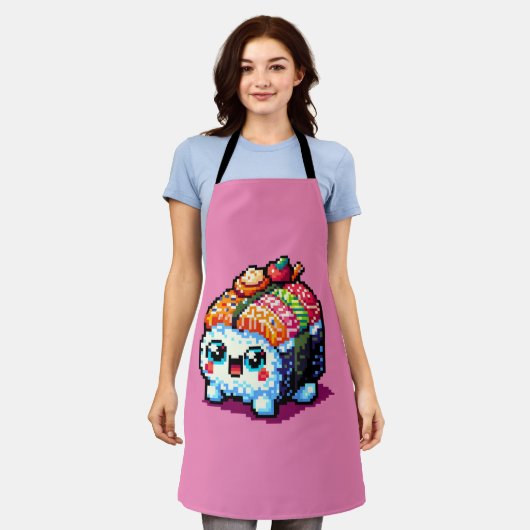Happy Sushi Roll - Schattigee Pixel Art Japans ete Schort (Gedragen)