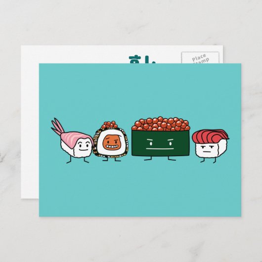 Happy Sushi Rolls Japans eten Briefkaart (Voorkant / Achterkant)