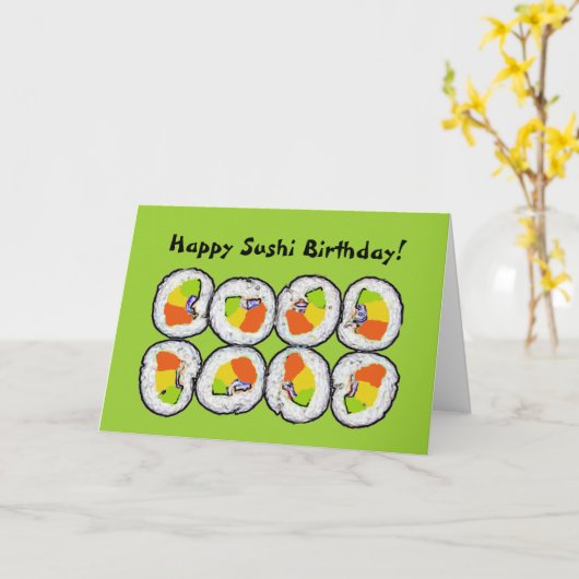 Happy Sushi Verjaardag Kaart (Gele Bloem)