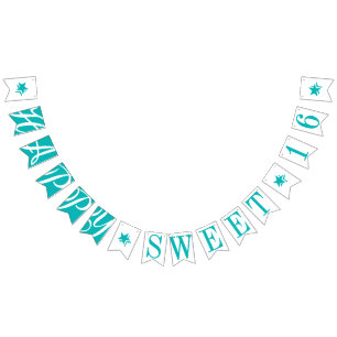 HAPPY SWEET 16 Blauwgroen Verjaardag Decor Vlaggetjes
