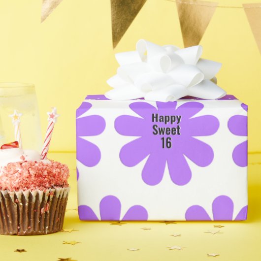 Happy Sweet 16 Paarse Daisy Cadeaupapier (Verjaardagsfeest)
