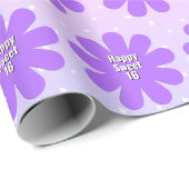 Happy Sweet 16 Paarse Daisy Cadeaupapier (Rol Hoek)